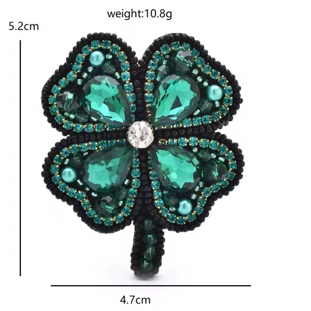 Green Clover Leaf Crystal Luck Brooch